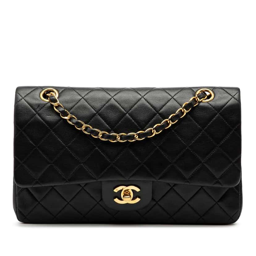 Chanel Medium Classic Lambskin Double Flap Black Leather Good condition - Front View