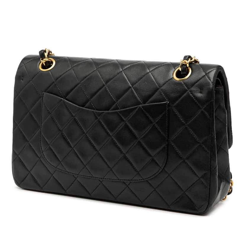 Chanel Medium Classic Lambskin Double Flap Black Leather Good condition - Back View