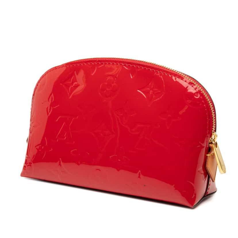 Louis Vuitton Monogram Vernis Cosmetic Pouch Red Leather Good condition - Back View