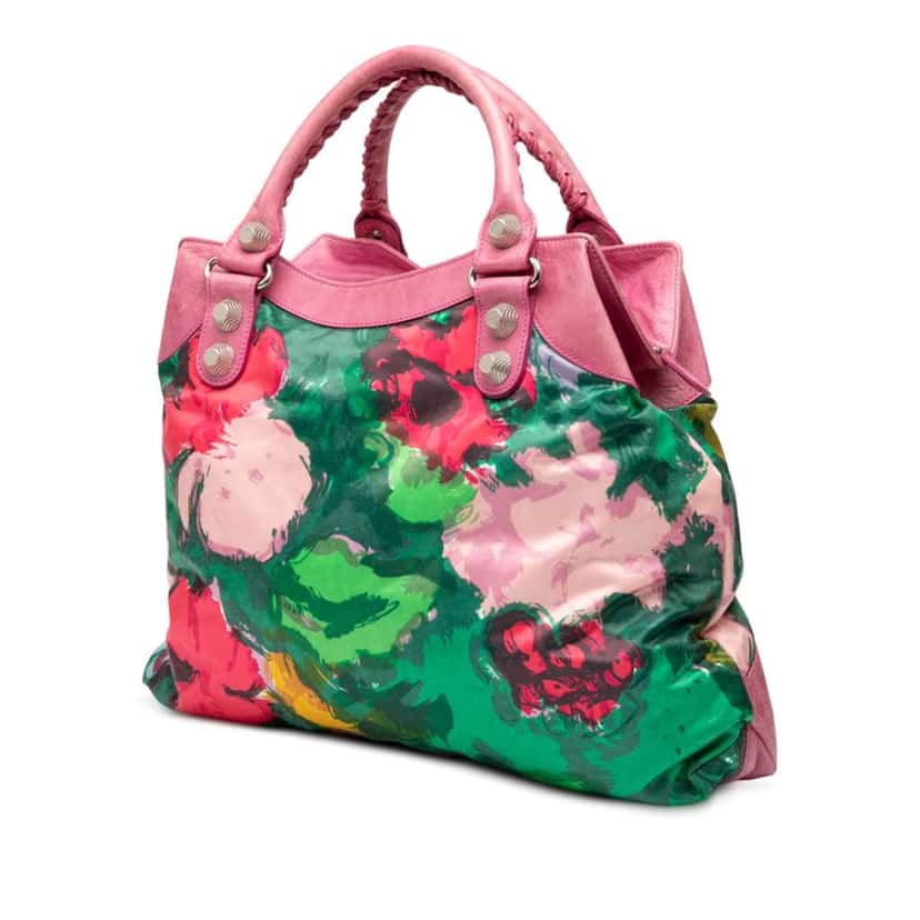 Balenciaga Lambskin and Satin Floral Print Motocross Giant 21 Brief Satchel Pink Satin Very good condition - Back View