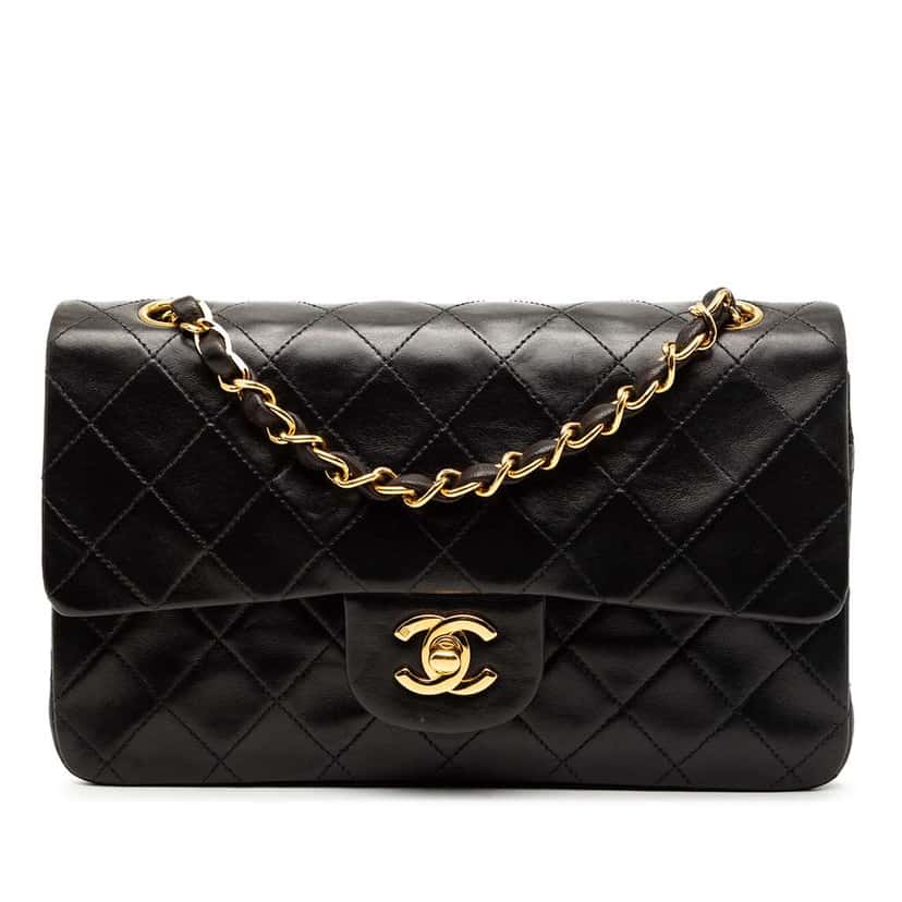 Chanel Small Classic Lambskin Double Flap Black Leather Good condition - Front View