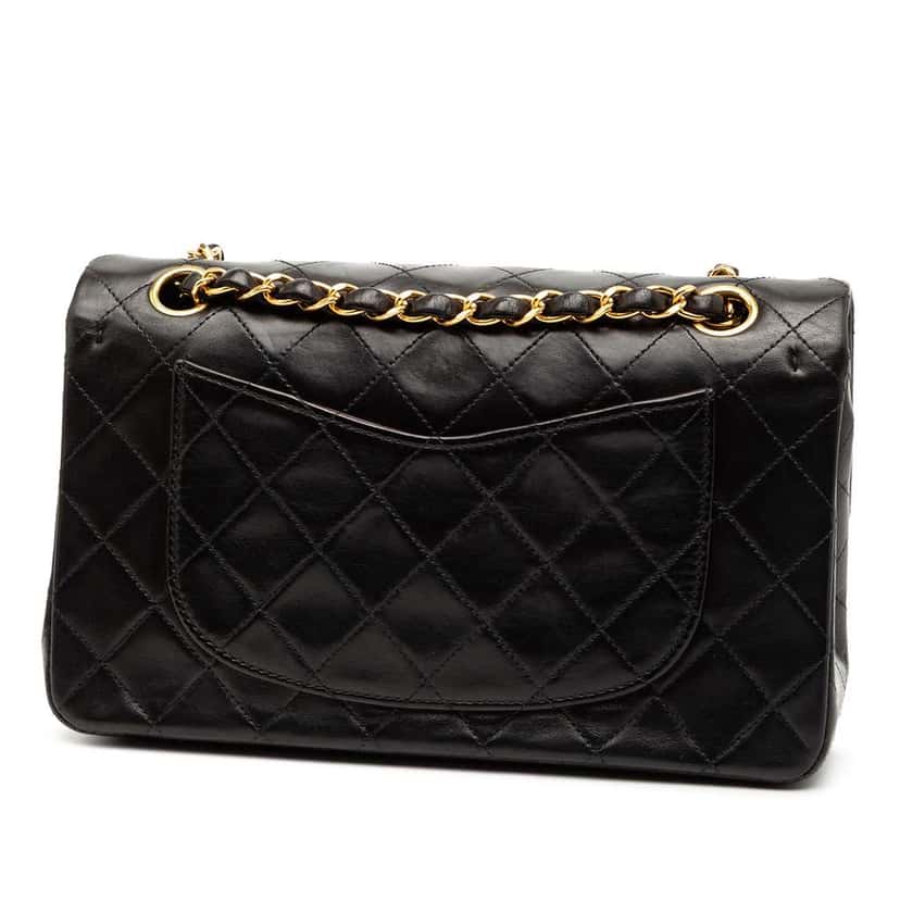 Chanel Small Classic Lambskin Double Flap Black Leather Good condition - Back View