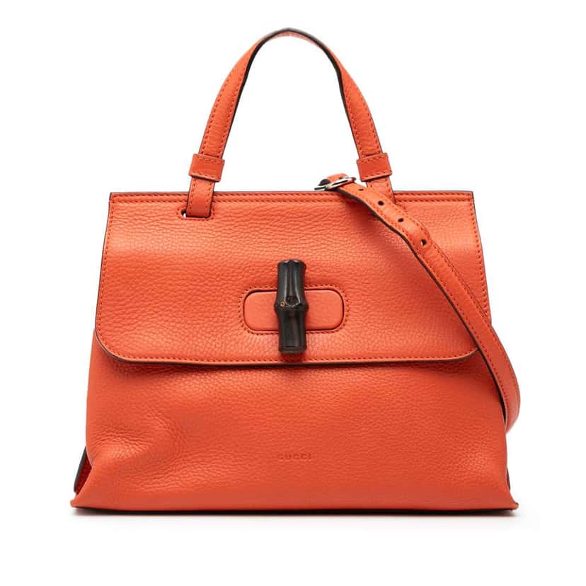 Gucci Small Leather Bamboo Daily Satchel Orange Leather Very good condition - Front View