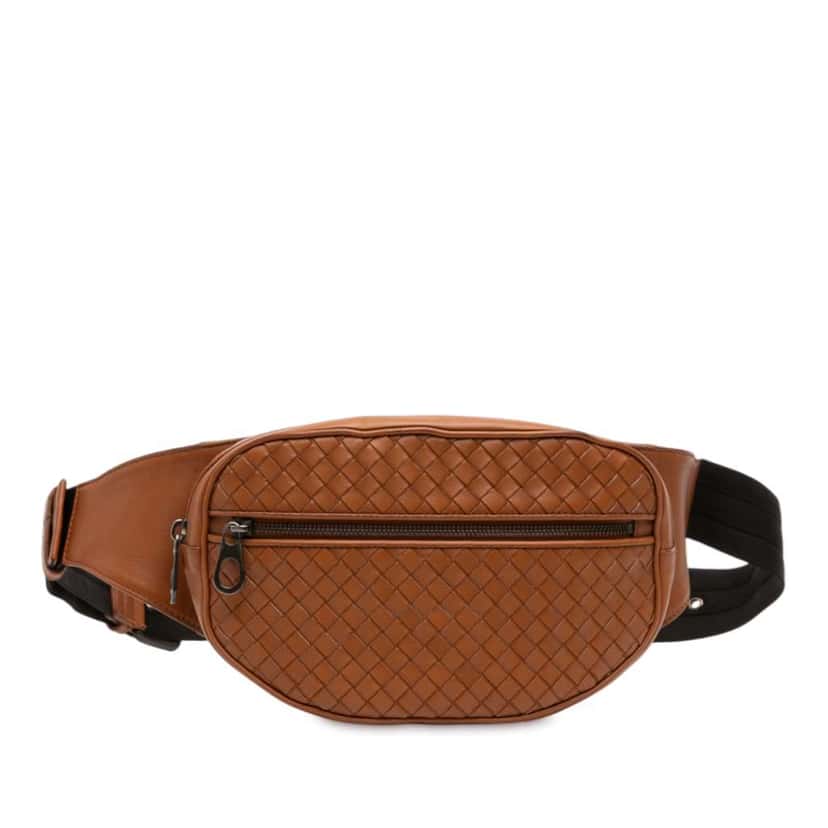 Bottega Veneta Nappa Intrecciato Belt Bag Brown Leather Good condition - Front View