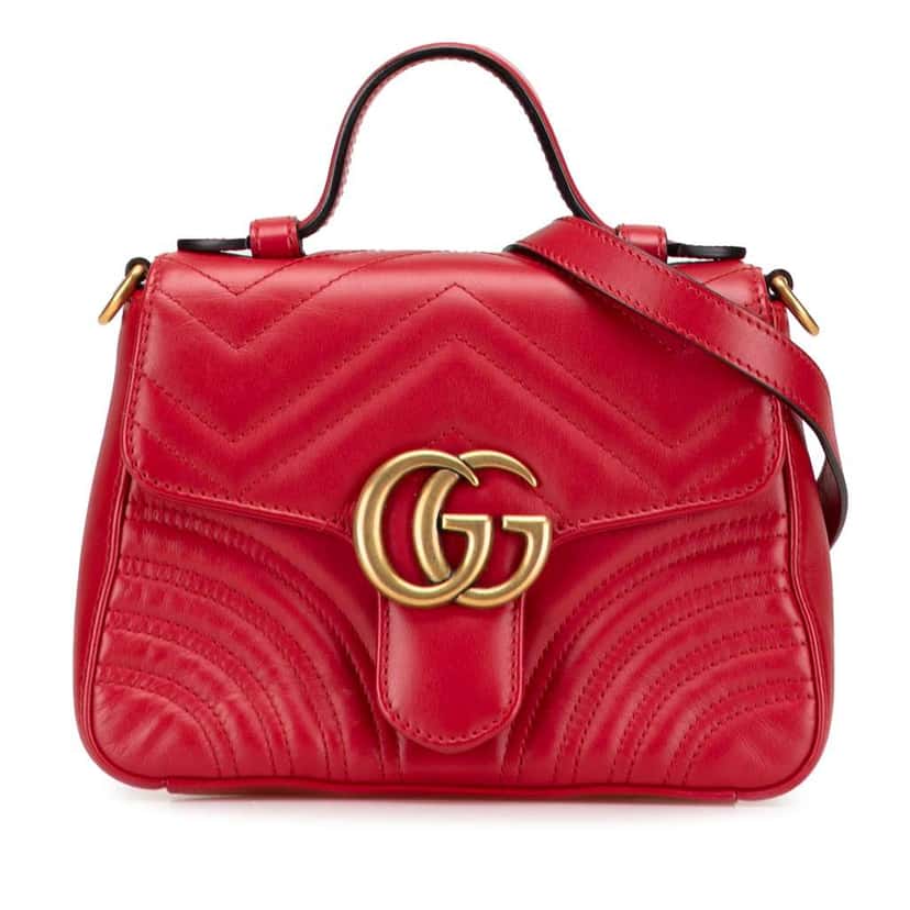 Gucci Mini GG Marmont Matelasse Leather Top Handle Bag Red Leather Good condition - Front View