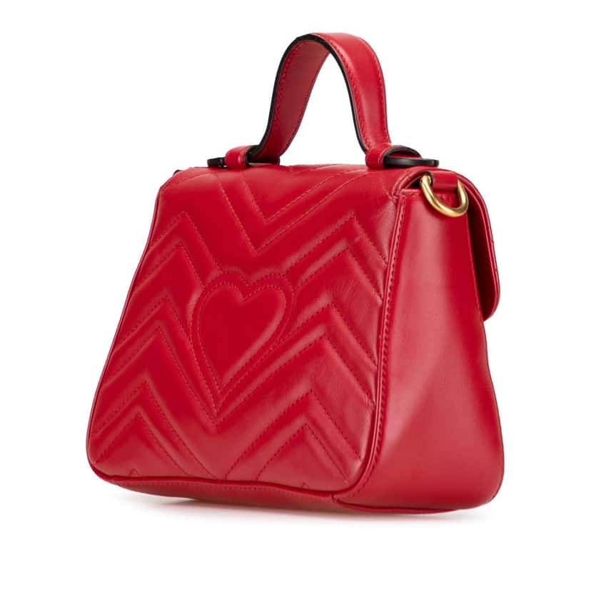 Gucci Mini GG Marmont Matelasse Leather Top Handle Bag Red Leather Good condition - Back View