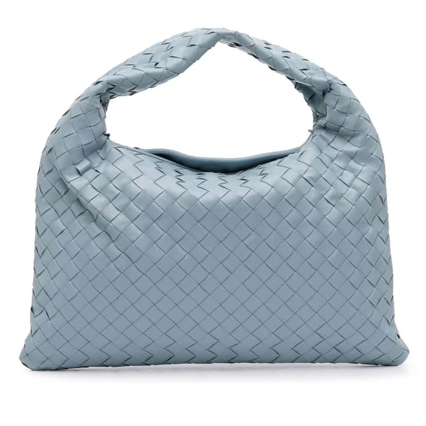 Bottega Veneta Small Calfskin Intrecciato Hop Hobo Blue Leather Good condition - Front View