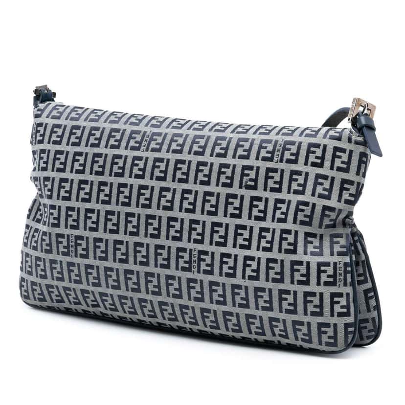 Fendi Zucchino Canvas Double Flap Shoulder Bag Grey Canvas Good condition - Back View