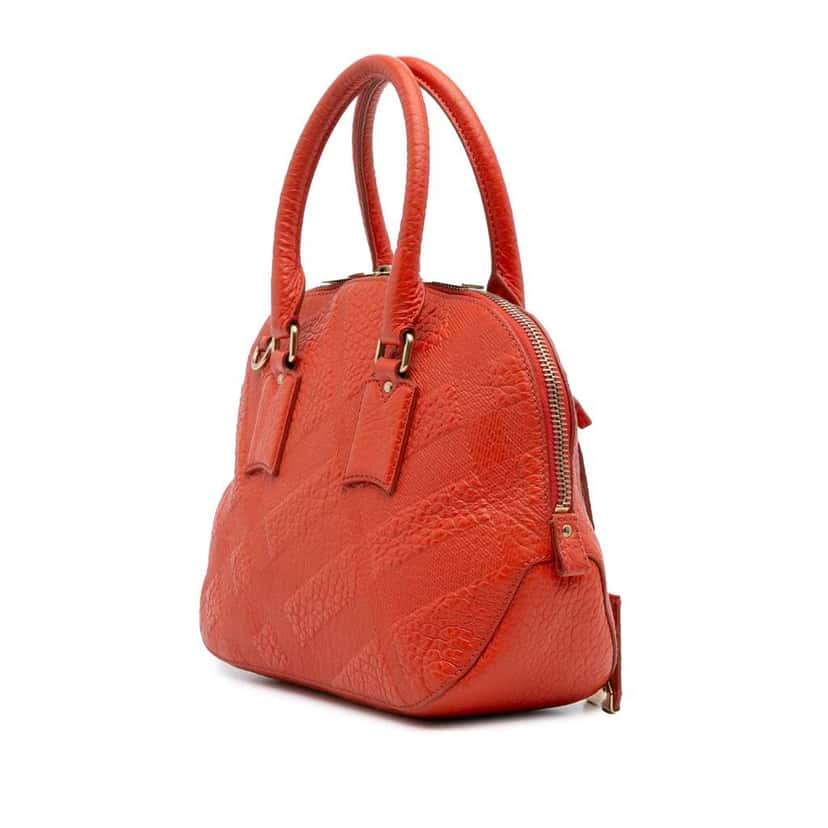 Burberry Small Heritage Grain Check Embossed Leather Orchard Bowling Bag Orange Leather Good condition - Back View