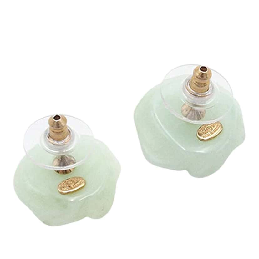 Chanel CC Resin Gold Plated Camellia Push Back Earrings Green Good condition - Inside View