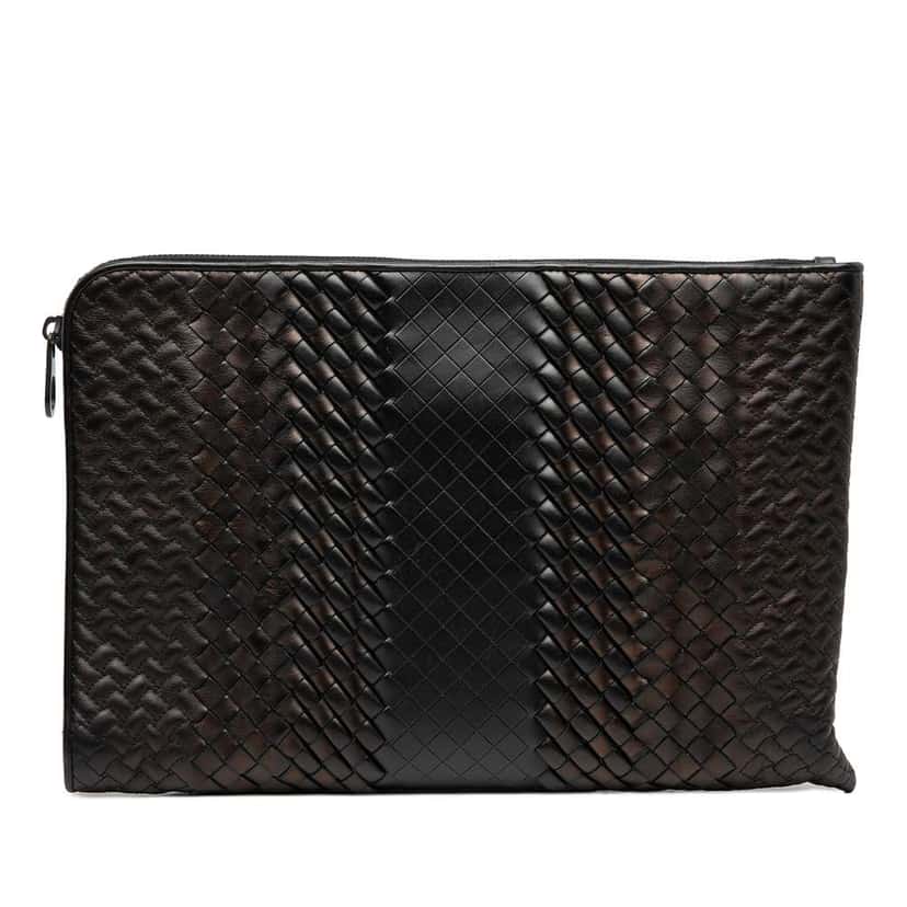 Bottega Veneta Nappa Intreccio Imperatore Zip Clutch Brown Leather Good condition - Front View