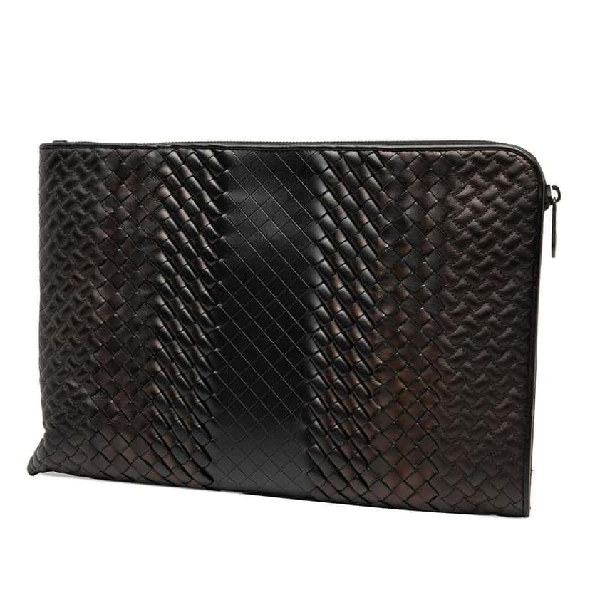 Bottega Veneta Nappa Intreccio Imperatore Zip Clutch Brown Leather Good condition - Back View