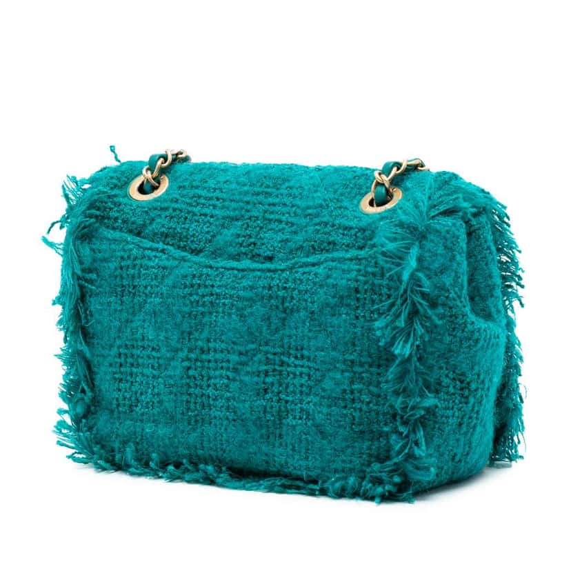 Chanel Small Wool Tweed Giant Logo Flap Blue Tweed Very good condition - Back View
