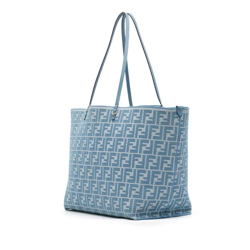 Fendi Large FF Pequin FF Jacquard Reversible Roll Tote Blue Jacquard Good condition - Back View