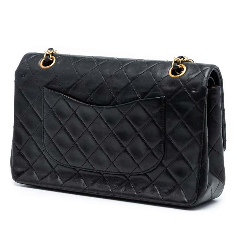 Chanel Medium Classic Lambskin Double Flap Black Leather Good condition - Back View