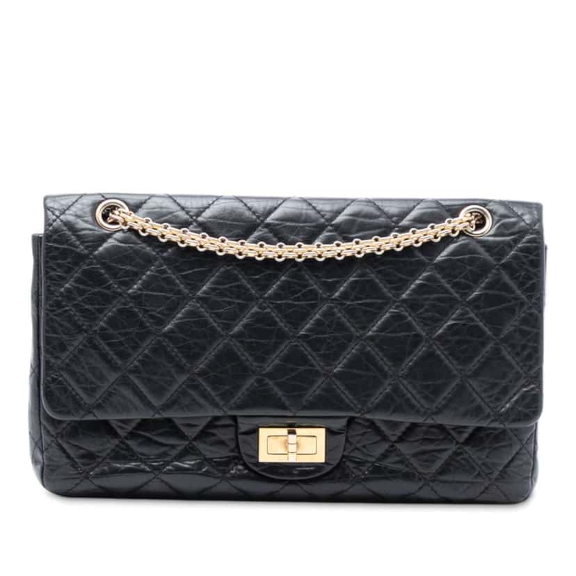 Chanel Reissue 2.55 Aged Calfskin Double Flap 226 Black Leather Good condition - Front View