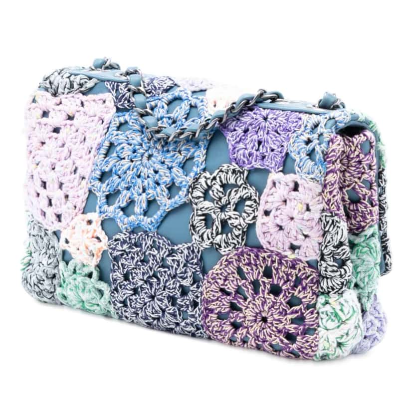 Chanel Small Crochet Cotton Paris-Seoul Crochet Work Flap Blue Cotton Good condition - Back View