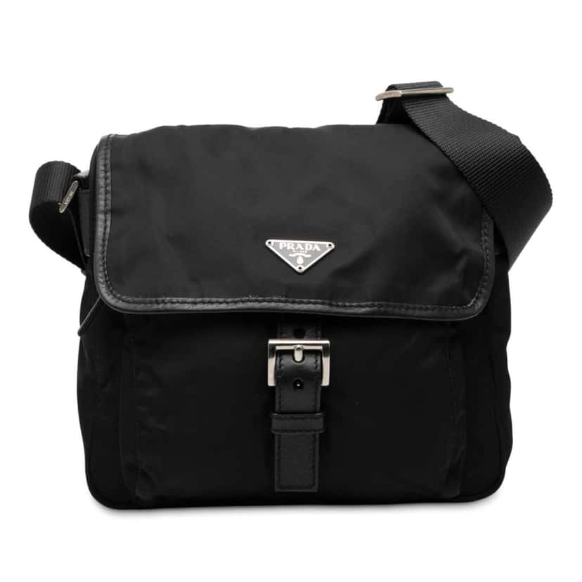 Prada Tessuto Buckle Messenger Bag Black Good condition - Front View