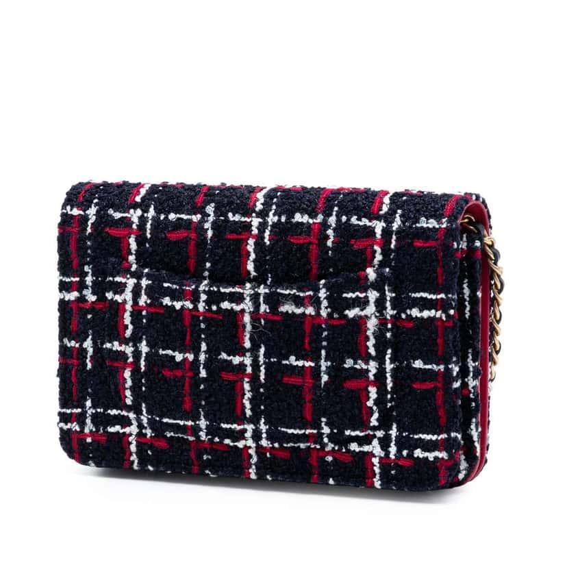 Chanel Tweed Written in Chain Logo Wallet on Chain Blue Tweed Very good condition - Back View