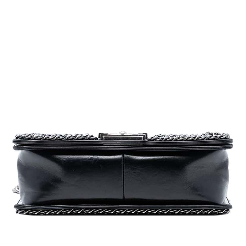 Chanel Old Medium Quilted Glazed Calfskin Chain Around Boy Flap Black Leather Good condition - Inside View