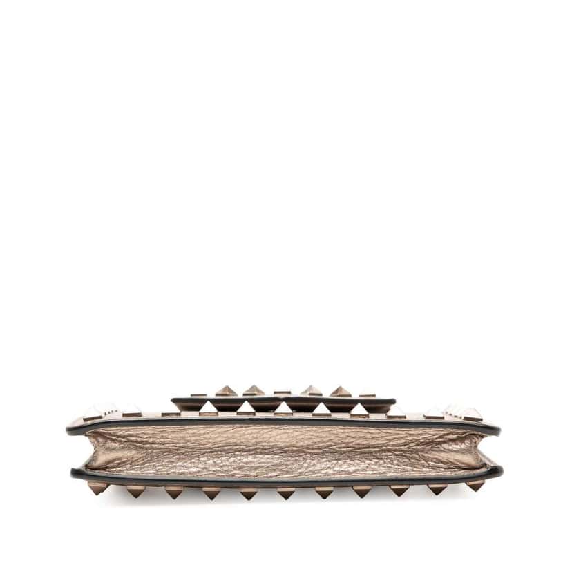 Valentino Metallic Pebbled Calfskin Rockstud Phone Case with Chain Brown Leather Good condition - Inside View