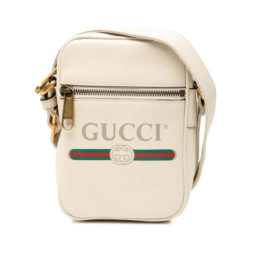 Gucci Mini Grained Calfskin Logo Crossbody White Leather Very good condition - Front View
