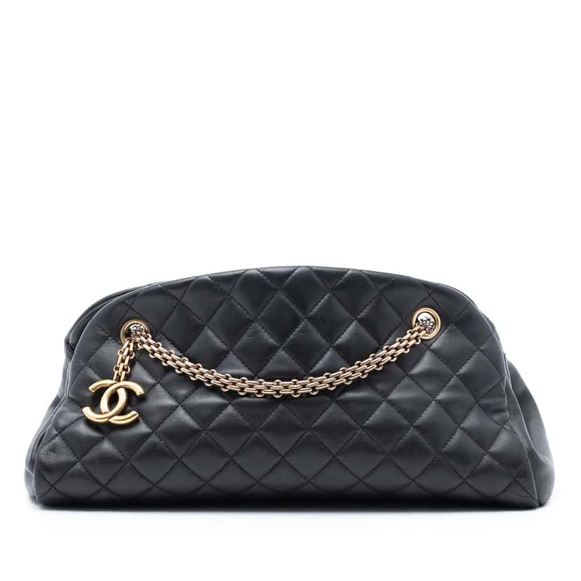 Chanel Medium Aged Calfskin Just Mademoiselle Bowling Bag Black Leather Good condition - Front View