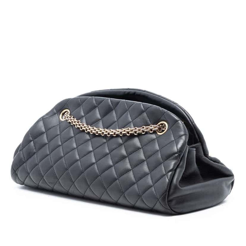 Chanel Medium Aged Calfskin Just Mademoiselle Bowling Bag Black Leather Good condition - Back View