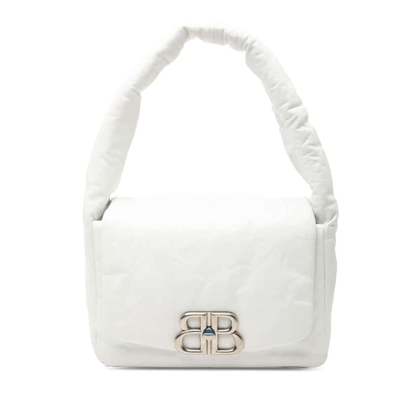 Balenciaga Small Calfskin Monaco Sling Shoulder Bag White Leather Very good condition - Front View