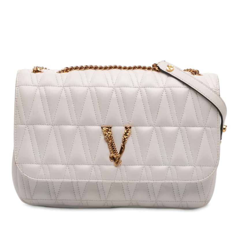 Versace Nappa Leather Virtus V Crossbody White Leather Very good condition - Front View