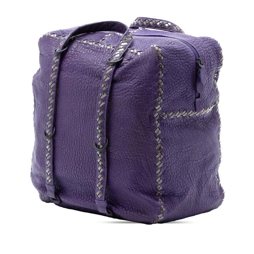 Bottega Veneta Intrecciato Trimmed Leather Handbag Purple Leather Very good condition - Back View
