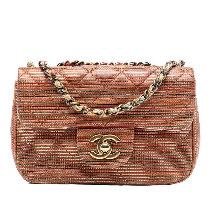 Chanel Paris Seoul Mini Metallic Lambskin Striped Flap Brown Leather Good condition - Front View