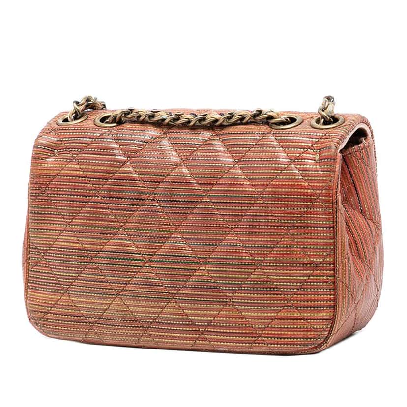 Chanel Paris Seoul Mini Metallic Lambskin Striped Flap Brown Leather Good condition - Back View