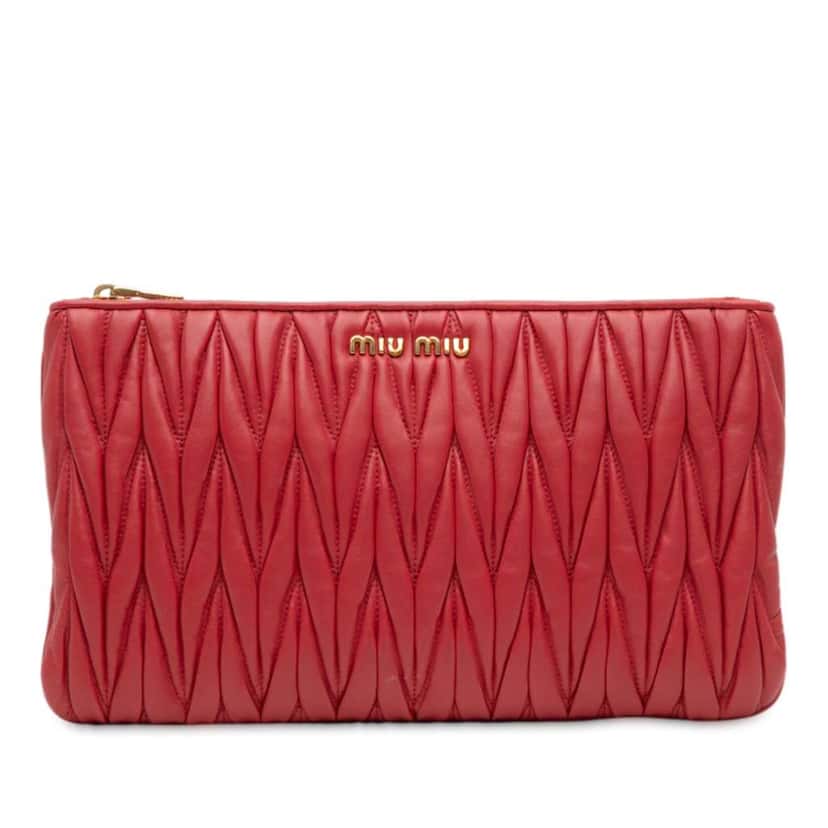 Miu Miu Matelasse Nappa Clutch Red Leather Good condition - Front View