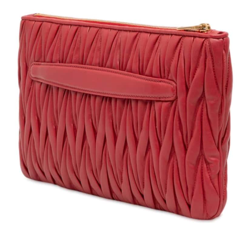 Miu Miu Matelasse Nappa Clutch Red Leather Good condition - Back View