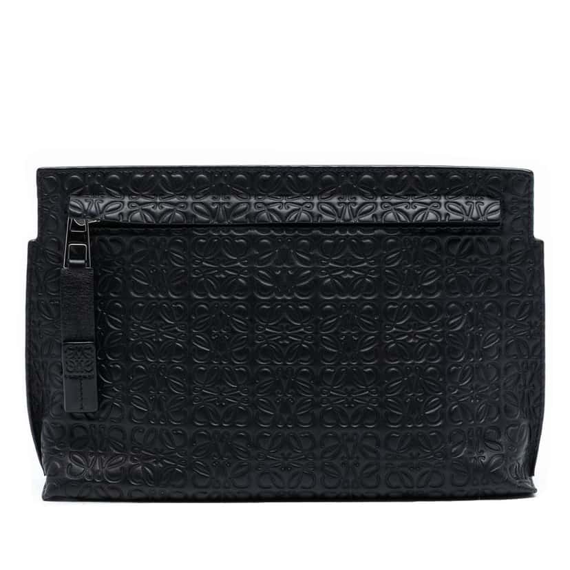 Loewe Embossed Anagram Leather Repeat T Clutch Black Leather Good condition - Front View