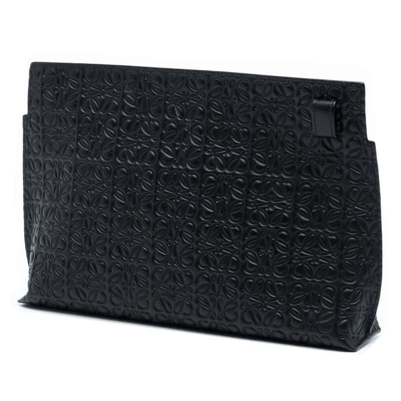 Loewe Embossed Anagram Leather Repeat T Clutch Black Leather Good condition - Back View