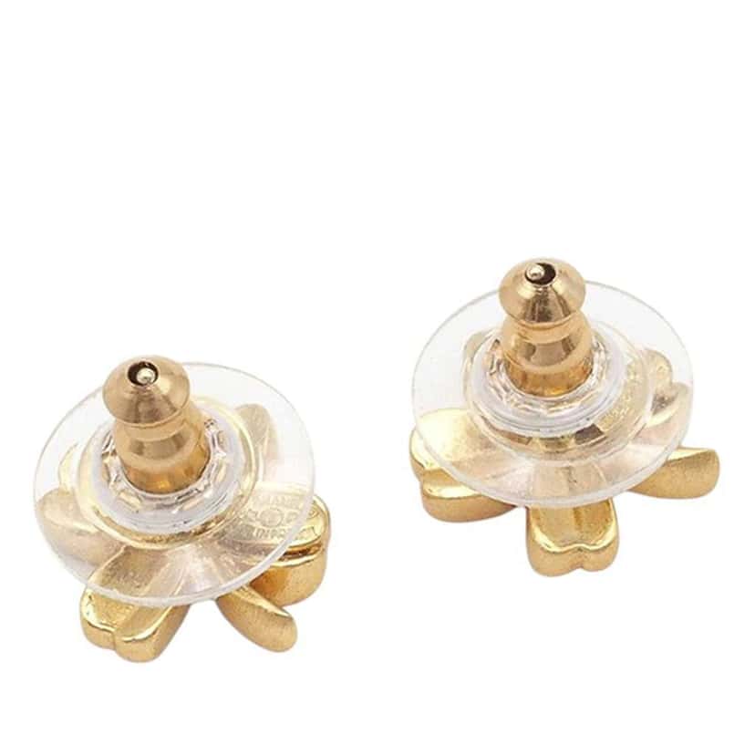 Chanel CC Gold Plated Clover Push Back Earrings Gold Metal Good condition - Back View