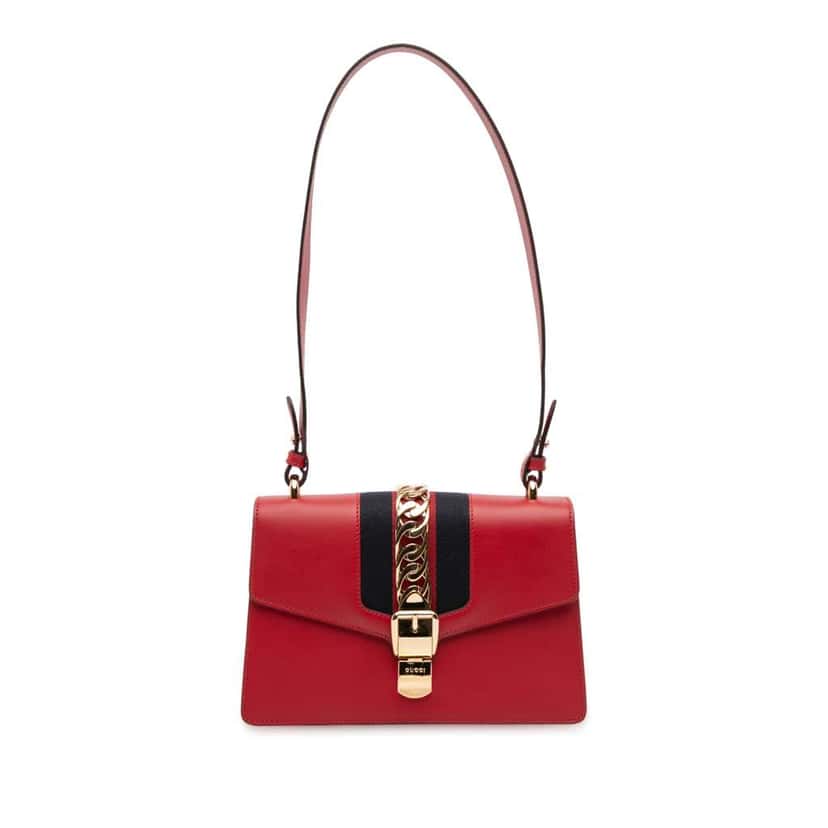 Gucci Small Leather Sylvie Web Satchel Red Leather Very good condition - Front View