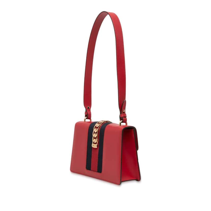 Gucci Small Leather Sylvie Web Satchel Red Leather Very good condition - Back View