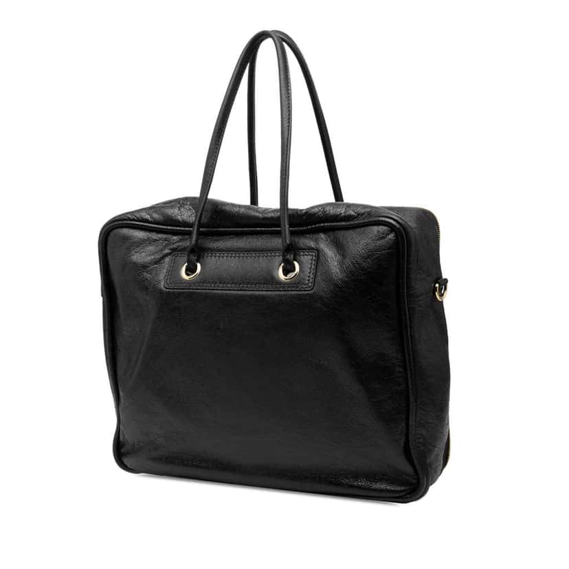 Balenciaga Medium Lambskin Blanket Square Satchel Black Leather Good condition - Back View