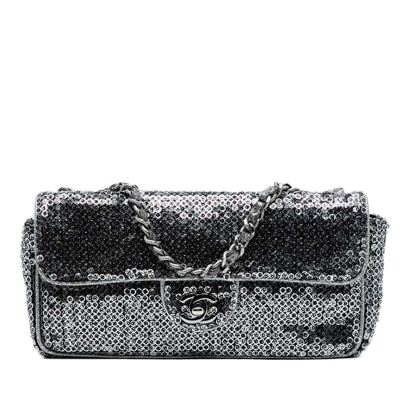 Chanel CC Sequins East West Flap Silver Polyester Good condition - Front View