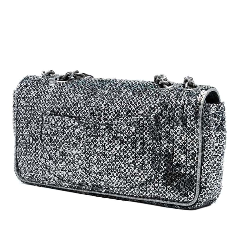 Chanel CC Sequins East West Flap Silver Polyester Good condition - Back View