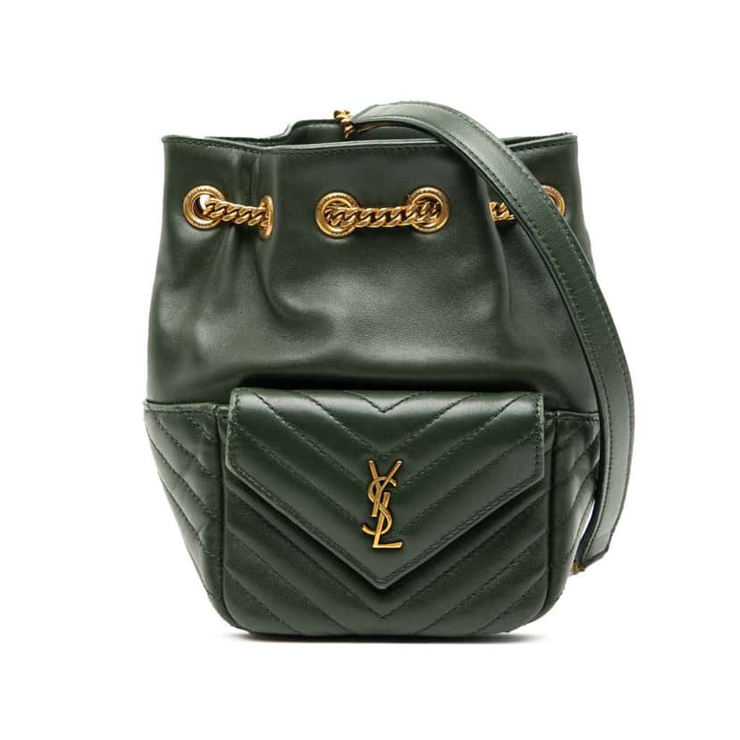 Saint Laurent Mini Quilted Leather Joe Bucket Bag Green Leather Good condition - Front View