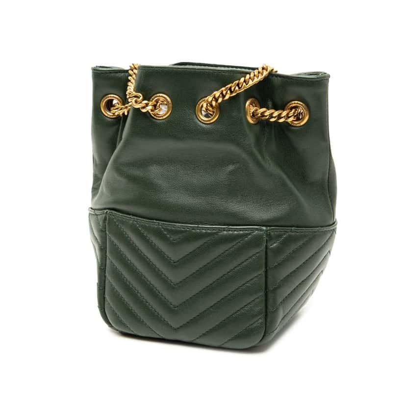 Saint Laurent Mini Quilted Leather Joe Bucket Bag Green Leather Good condition - Back View