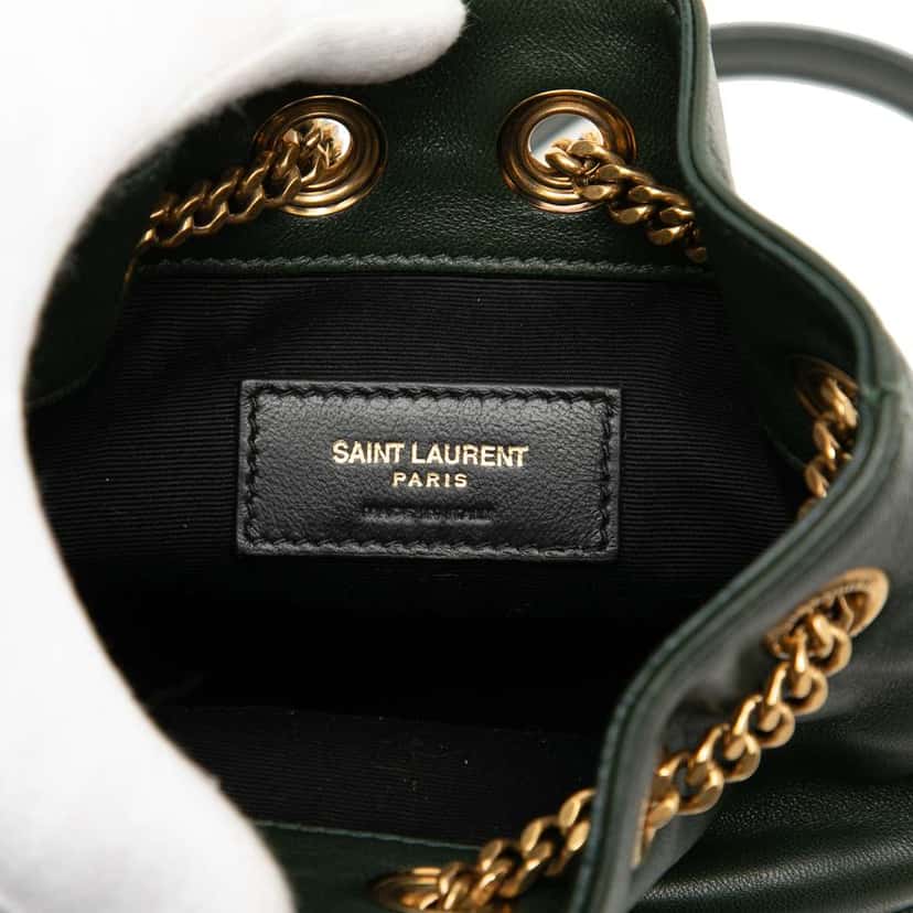 Saint Laurent Mini Quilted Leather Joe Bucket Bag Green Leather Good condition - Box View