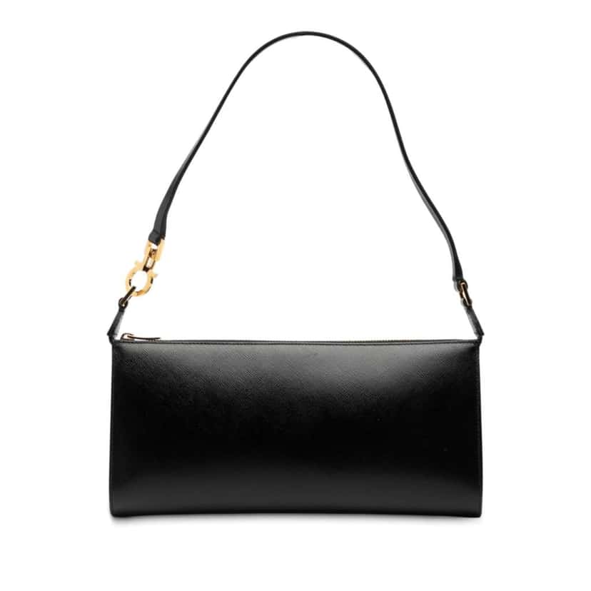 Salvatore Ferragamo Leather Gancini Shoulder Bag Black Leather Good condition - Front View