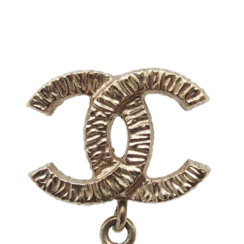 Chanel CC Gold Plated Faux Pearl Flower Drop Push Back Earrings Gold Metal Good condition - Box View