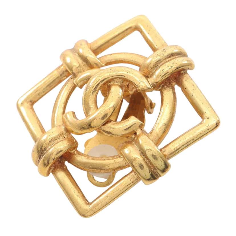 Chanel Gold Plated CC Square Frame Clip On Earrings Gold Metal Good condition - Inside View