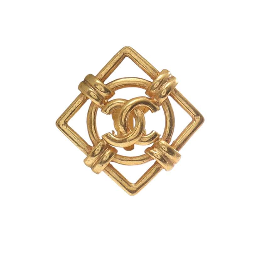 Chanel Gold Plated CC Square Frame Clip On Earrings Gold Metal Good condition - Box View